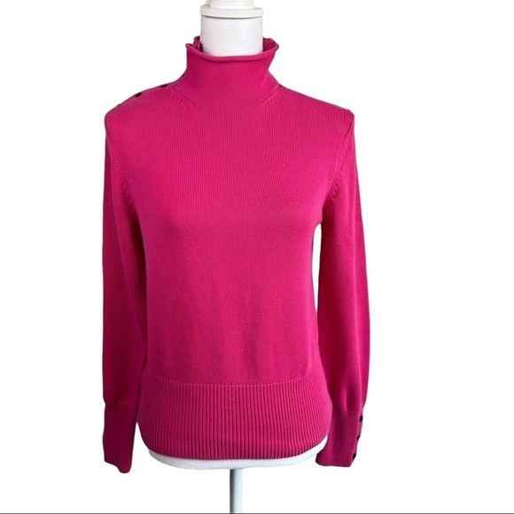 Tommy Hilfiger sweater snap side mock turtle neck long sleeve Pink Size L - Picture 1 of 11